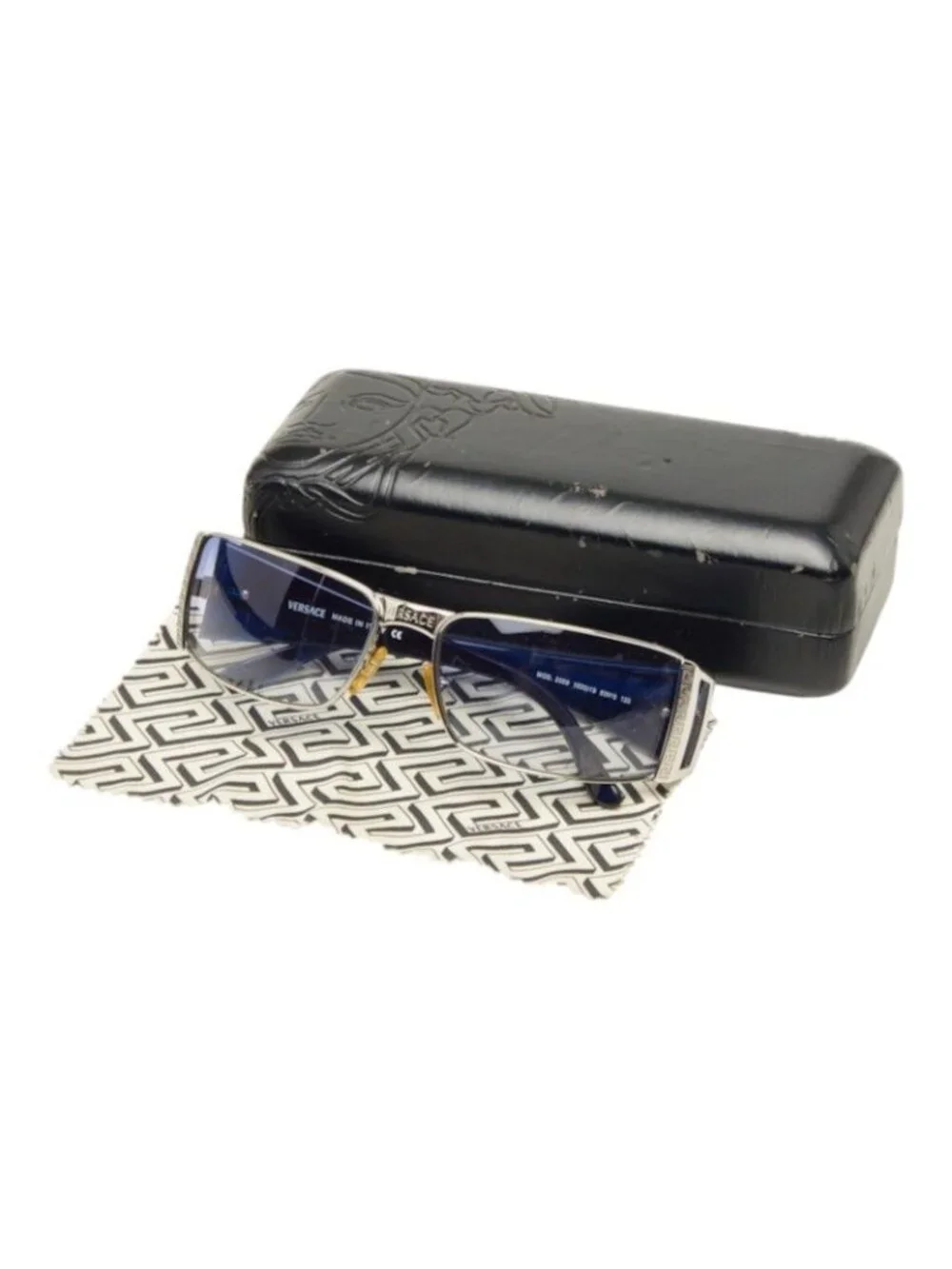 Versace Medusa Sunglasses Blue Silver Acetate Metal Eyewear